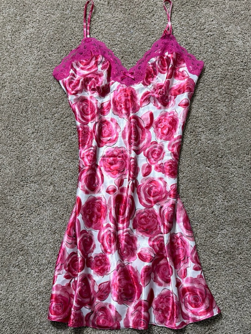 Ambrielle Pink Rose Slip Dress with Lace Accents